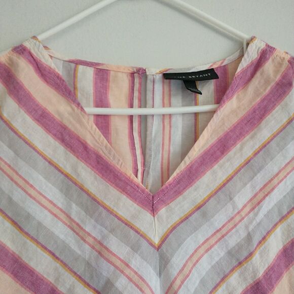 Lane Bryant Top Blouse Womens 22/24 Pink Striped Chevron Peplum Sleeveless Beach - Picture 3 of 7